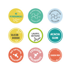 Chemical ingredients tag for cosmetic, label set
