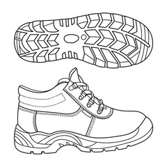 Safety boots sole side. Personal protective equipment. Vector doodle illustration.