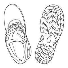 Safety boots upper and sole side. Personal protective equipment. Vector doodle illustration.