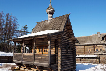 17th century wooden Church of the Transfiguration and Bell Tower at Kizhi Pogost historical site on Kizhi Island, Lake Onega, Karelia Russia, a UNESCO World Heritage Site