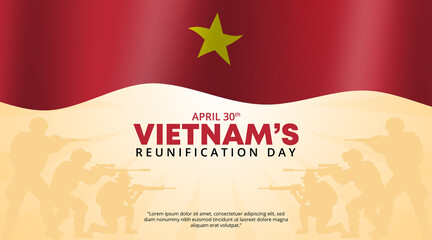 Vietnam reunification day background with flag and soldiers