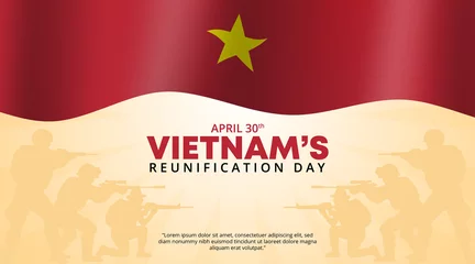 Foto op Canvas Vietnam reunification day background with flag and soldiers © Edoas