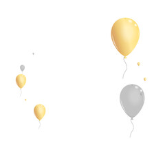 Golden Surprise Background White Vector. Air Congratulation Template. Silver Anniversary Balloon. Helium Decoration Border.