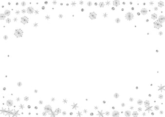 Silver Dot Background White Vector. Snow Happy Card. Grey Snowflake Drawn. Luminous Winter Pattern.