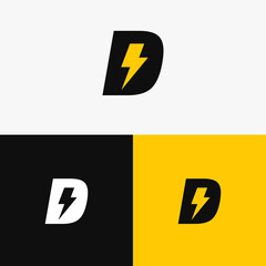 Set of abstract D letter and lightning, thunderbolt, energy logo template with multiple background, vector illustration