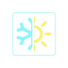 Obraz premium Sun and snowflake. Hot summer and cold winter temperature icon. Snowflake and sun split in half. Isolated vector. Heating and Cooling Icons. HVAC (heating, ventilating, and air conditioning)