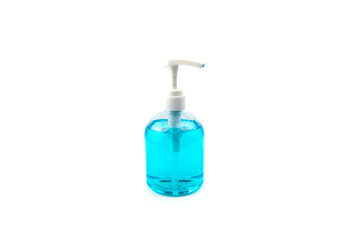 Alcohol gel in plastic bottle on white background