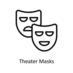 Theater Masks vector outline icon for web isolated on white background EPS 10 file