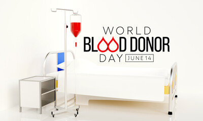 Fototapeta na wymiar World Blood donor day is observed each year on June 14, it is a voluntary procedure that can help save the lives of others. 3D Rendering