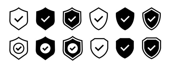 Shield icon collection. Protect shield sign. Defense protect elements - obrazy, fototapety, plakaty