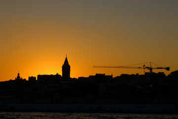 Sunset over the Galata tower, Istanbul, Turkiye