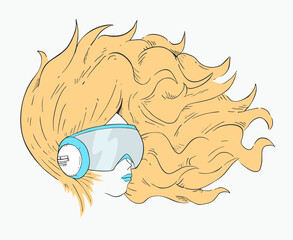 Futuristic woman face draw