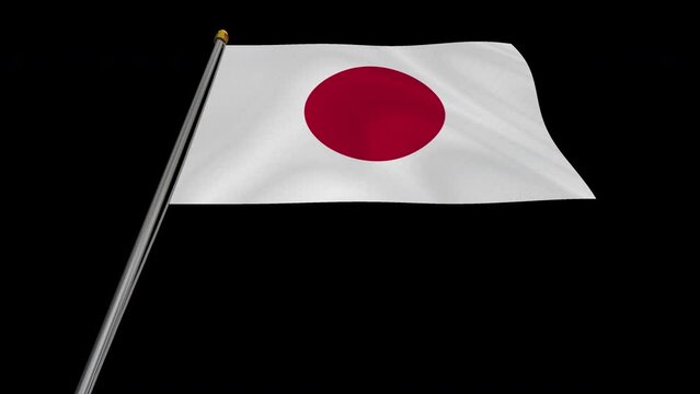 An alpha channel loop video with the Japan flag fluttering in the wind and a transparent background.