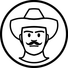 Man face with moustache. Macho with mustache in cowboy hat vector icon