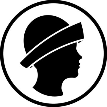 recommend clip art: Woman head silhouette in elegant vintage hat icon. Hat shop vector logo