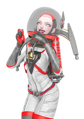 vintage astronaut girl is dancing close up view