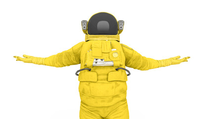 astronaut explorer is doing a show time pose on white background