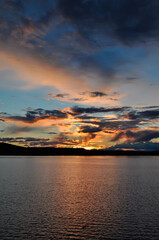 Colourful sunset over the lake in Sweden
