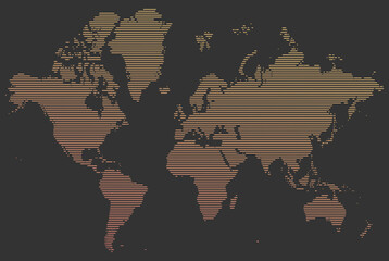 World map stripe pattern (line pattern). Orange transition. World map illustration