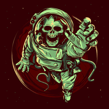 astronaut skull vintage horror poster lost in space galaxy voyager dead astronaut space.