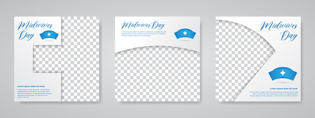 International Midwives Day Social Media Post Design Template.Modern banner with blue color and midwives hat decoration.Can be used for social media, flyers, and websites