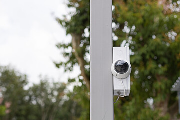 closed circuit on nature background installed on steel pole