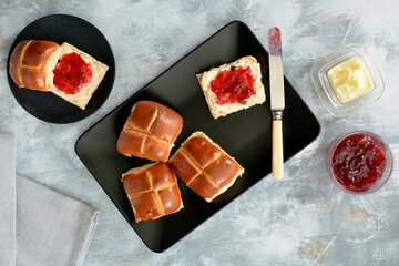 Hot cross buns flat lay