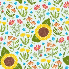 Gordijnen Seamless pattern with garden flowers. Vector illustration. © Jellicle