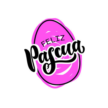 Hand sketched Happy Easter text in Spanish (Feliz Pascua) as logotype, badge, icon. Easter postcard, card, invitation, flyer, banner template. Easter lettering typography, modern calligraphy.  Vector