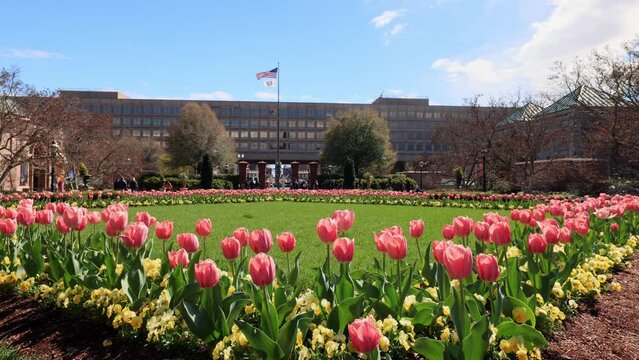 Sunny exterior view of the Smithsonian Castle