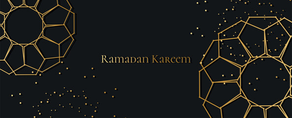 Greeting card for ramadan with golden arabic ornament on a black background.