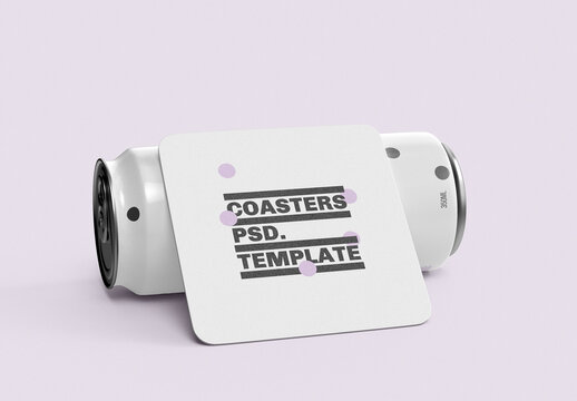3D Can with Coasters Mockup