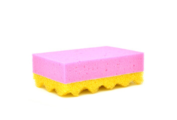 pink yellow shower sponge on a white background