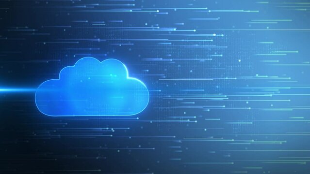 Futuristic business network Big data visualization data center analytics IOT cloud computing AI 3D Animation Render. Hi-tech cloud connection technology background. Cloud computing concept.