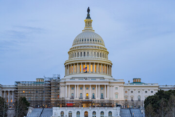 Twilight view of the United States Capitol
