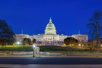 Twilight view of the United States Capitol