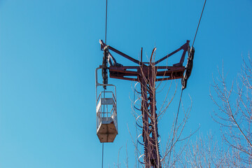 Old cable car in Dnepropetrovsk. Cableway equipment and mechanisms.