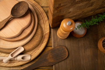 A set of wooden planks. kitchen utensils