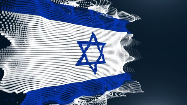 The national flag of Israel made of digital particles in a seamless loop on black background. Perfect for project that depicts Israel history, culture, and people.