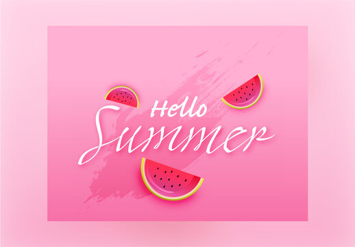 Hello Summer Font with Glossy Watermelon Slices on Pink Background