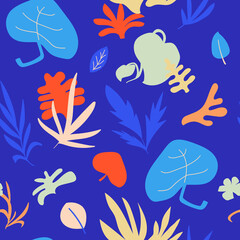 Naklejka na ściany i meble Tropical seamless leaves pattern. Vector illustration