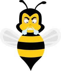 Vector illustration of a cartoon bee with an angry expression and fuming

