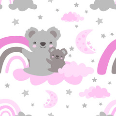 cute koala mom and baby koala in the sky, baby backdrop, bedtime