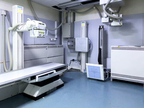X-ray scanning machine inside an empty room in a public hospital