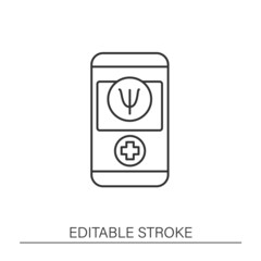  Smartphone application line icon. Telepsychiatry. Virtual consultation with psychiatrist. Online medical examinations.Telehealth concept. Isolated vector illustration. Editable stroke