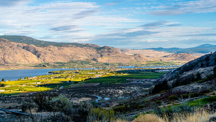 Sunset over the town of Osoyoos and  Osoyoos Lake in British Columbia, Canada