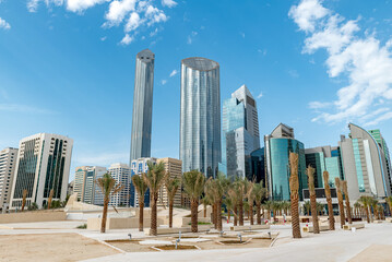 Fototapeta na wymiar Skyscrapes of Abu Dhabi on daylight