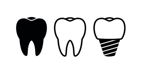 Tooth icons set. Human tooth. Symbol of doctor dentist and treatment. Isolated vector illustration on white background.