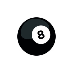 Billiard ball icon. Attribute of the game of billiards. Black ball with a number. Isolated vector illustration on a white background.