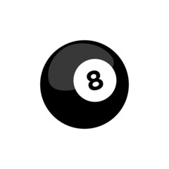 Billiard ball icon. Attribute of the game of billiards. Black ball with a number. Isolated raster illustration on a white background.